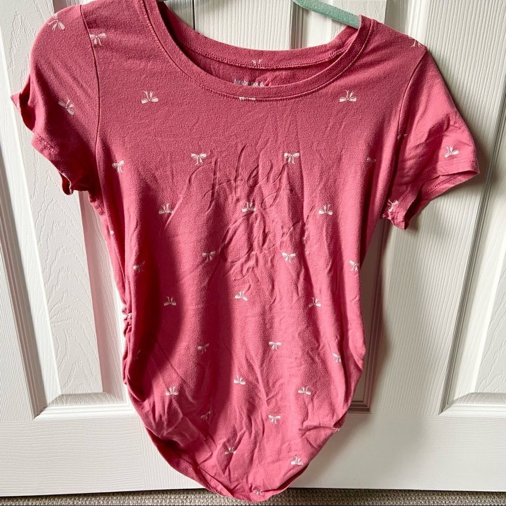 🍭6/$30 Motherhood Maternity Bow Hey Girl Maternity Short Sleeve Sleep Tee - S